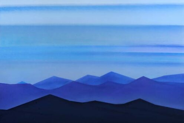 Mountain scape in shades of blue